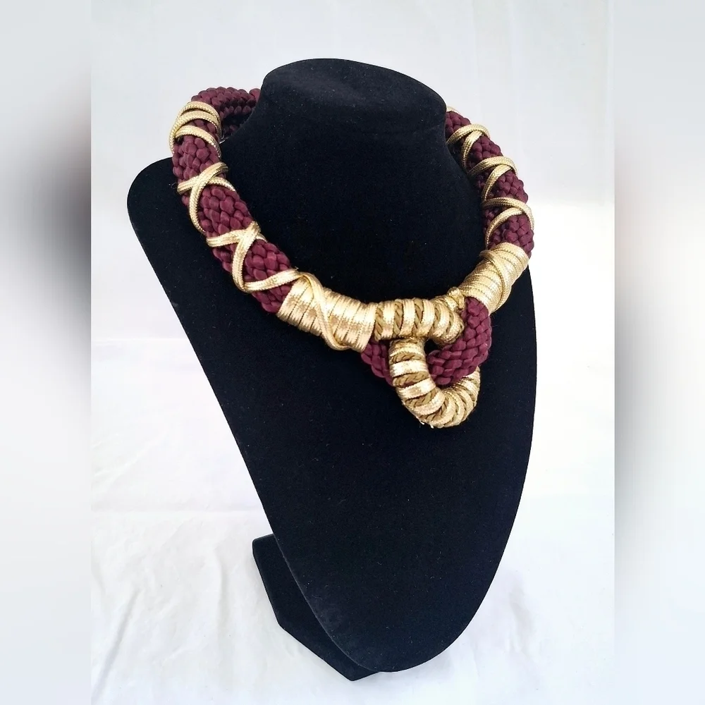 Vintage Maroon & Gold Rope Necklace